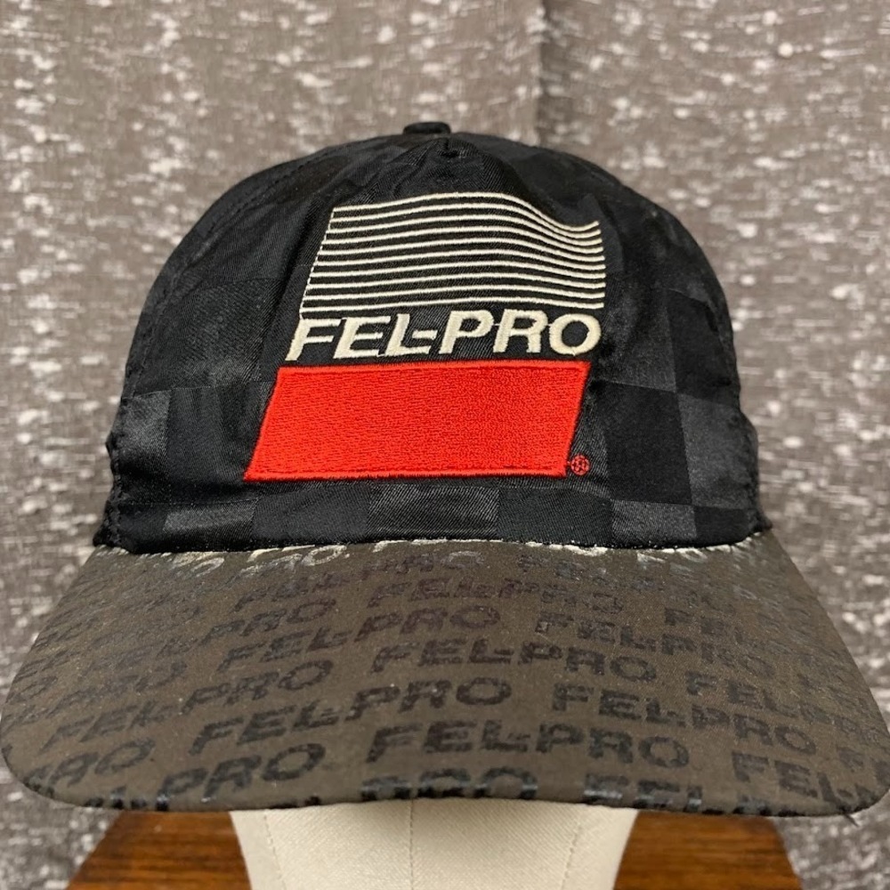 Men's Black Fel-Pro Checkered Flag Baseball Hat Cap Snapback StyleMaster USA